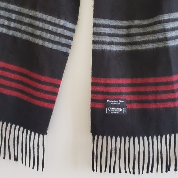 Vtg Christian Dior Cashmaire stripe Fringe Scarf - Picture 2 of 5